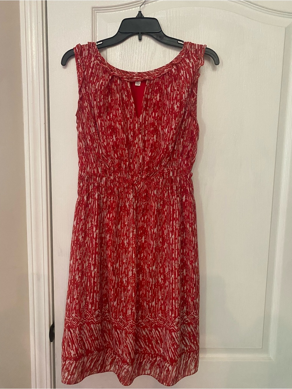 Max Studio Red & White Printed Sleeveless Midi Dress